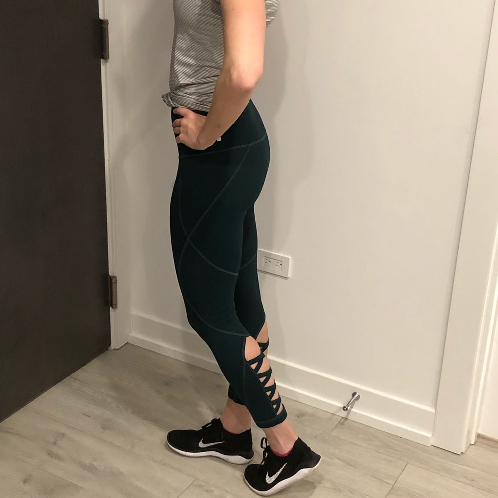 Zella high rise leggings green with calf cut outs